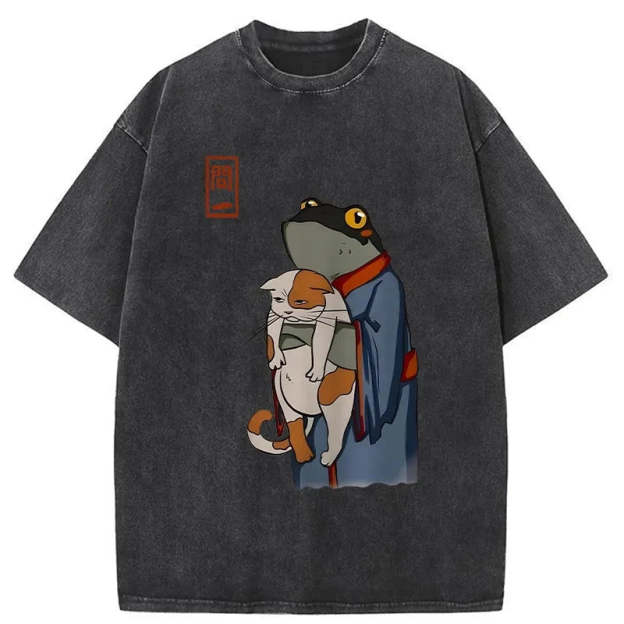 The Frog Holds The Cat Washed T-Shirt