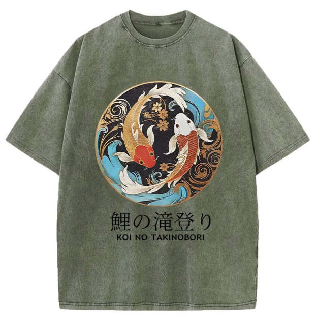 Two Koi Carps Washed T-Shirt
