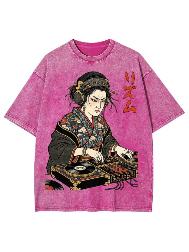 Unisex Geisha DJ Rhythm Printed Washed Tee