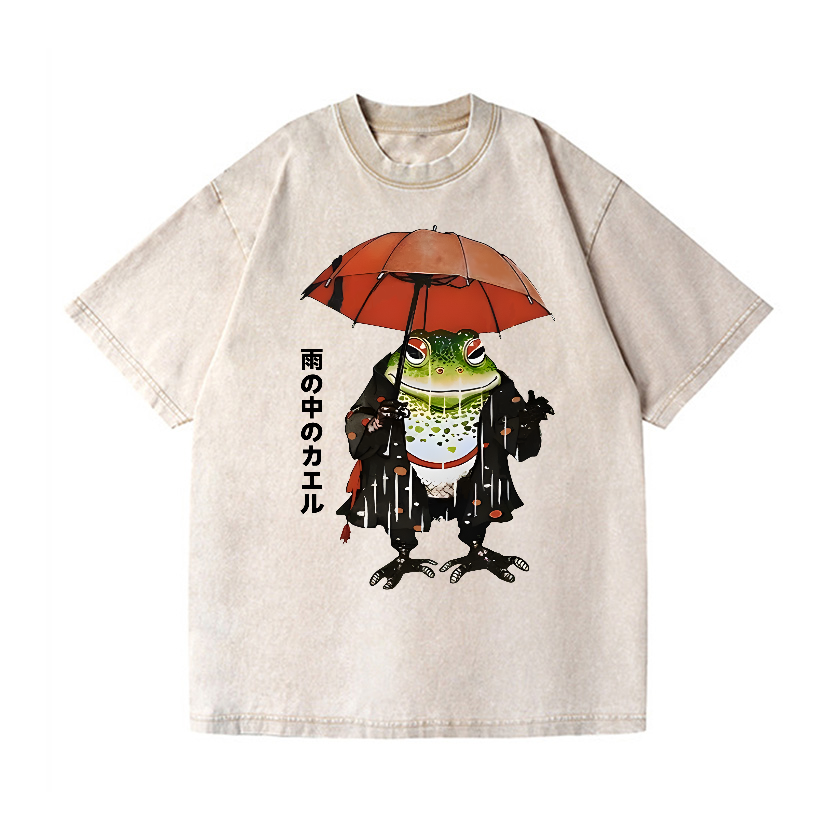 Frog In The Rain Vintage Wash Japanese Design T-Shirt