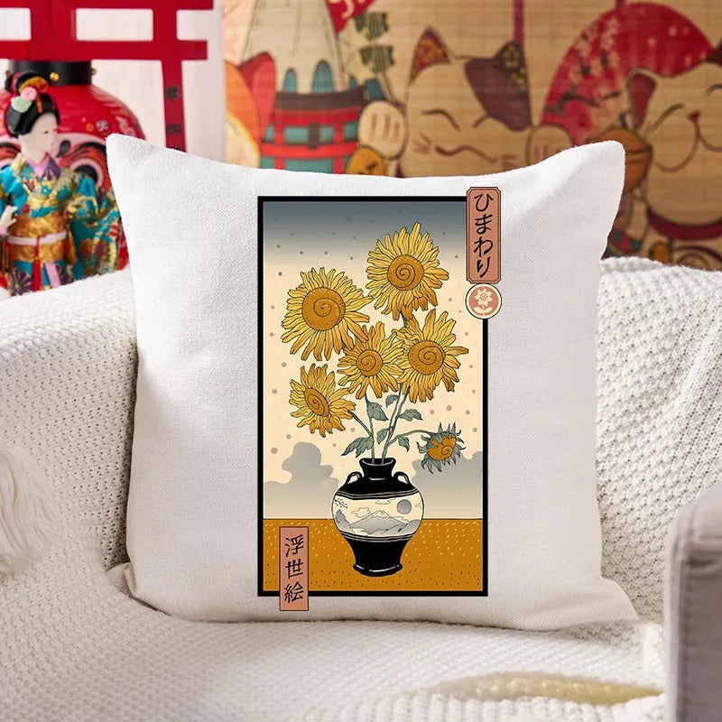 Sunflowers Ukiyo-e  Cushion Pillow
