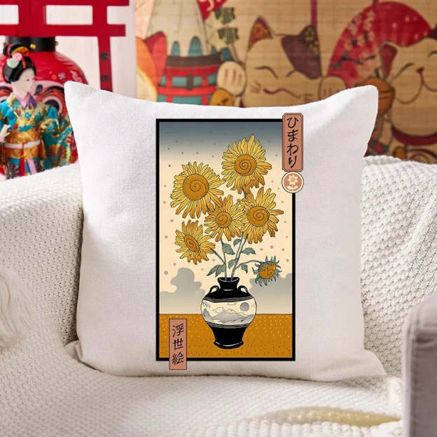Sunflowers Ukiyo-e  Cushion Pillow
