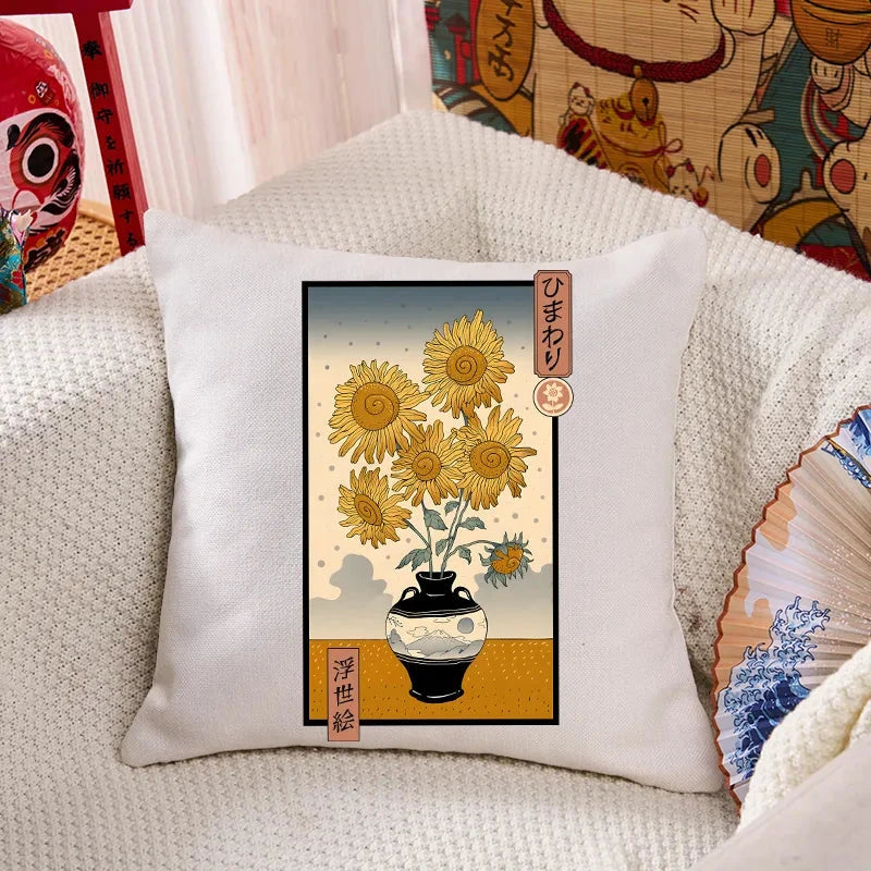 Sunflowers Ukiyo-e  Cushion Pillow