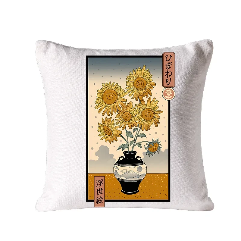 Sunflowers Ukiyo-e  Cushion Pillow