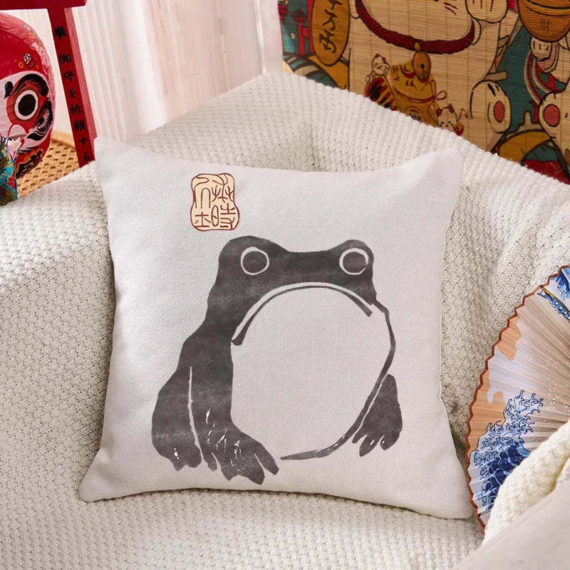 Matsumoto Hoji woodblock print frog Cushion Pillow