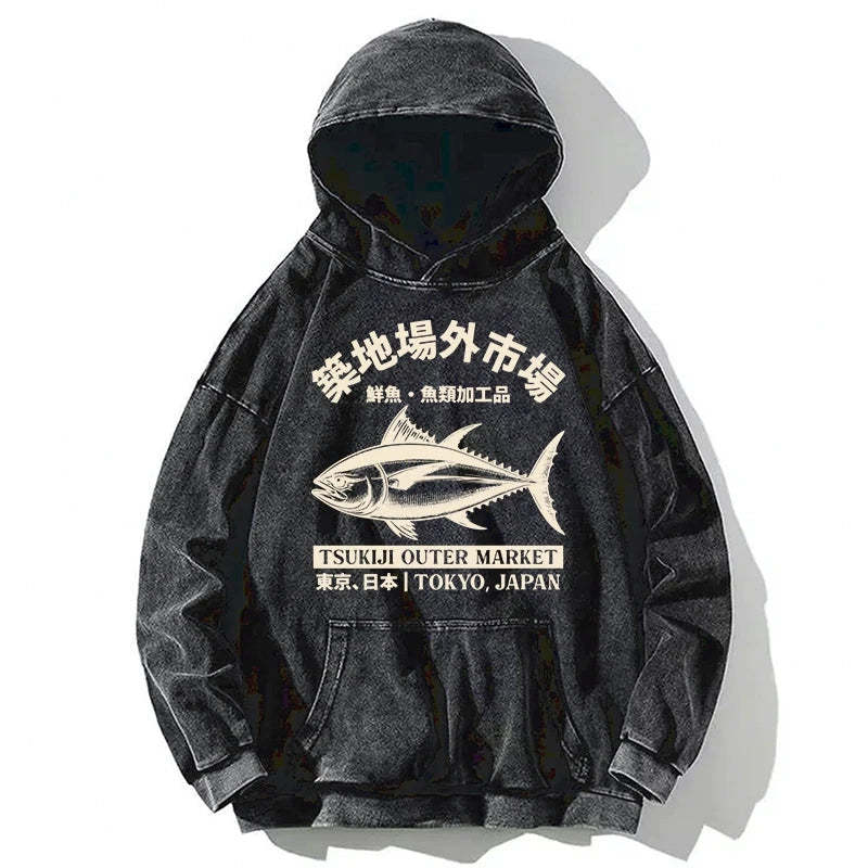 Japan Tsukiji Fish Market Washed Hoodie