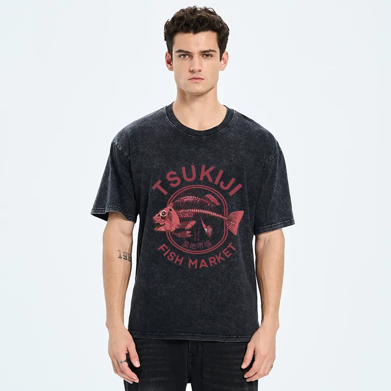 Tokyo Tsukiji Fish Market Vintage Japan Washed T-Shirt