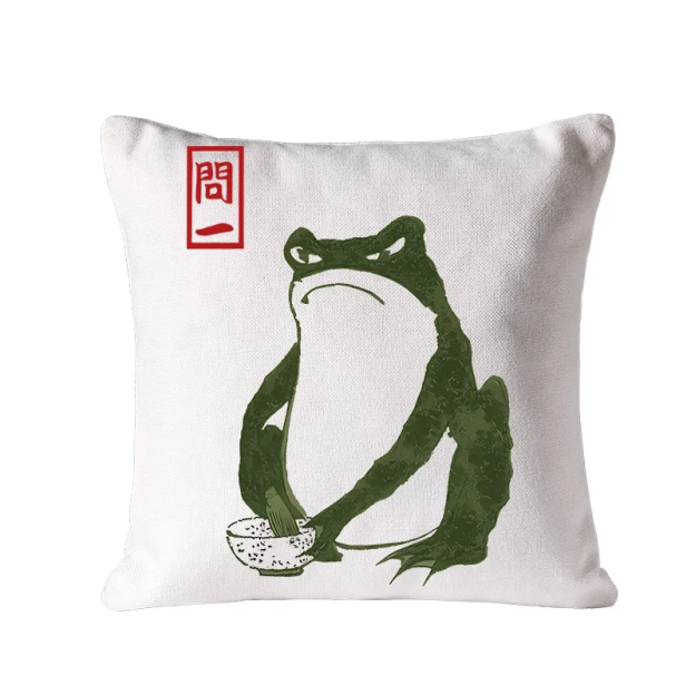 Tokyo-Tiger Woodblock Print Frog Cushion Pillow