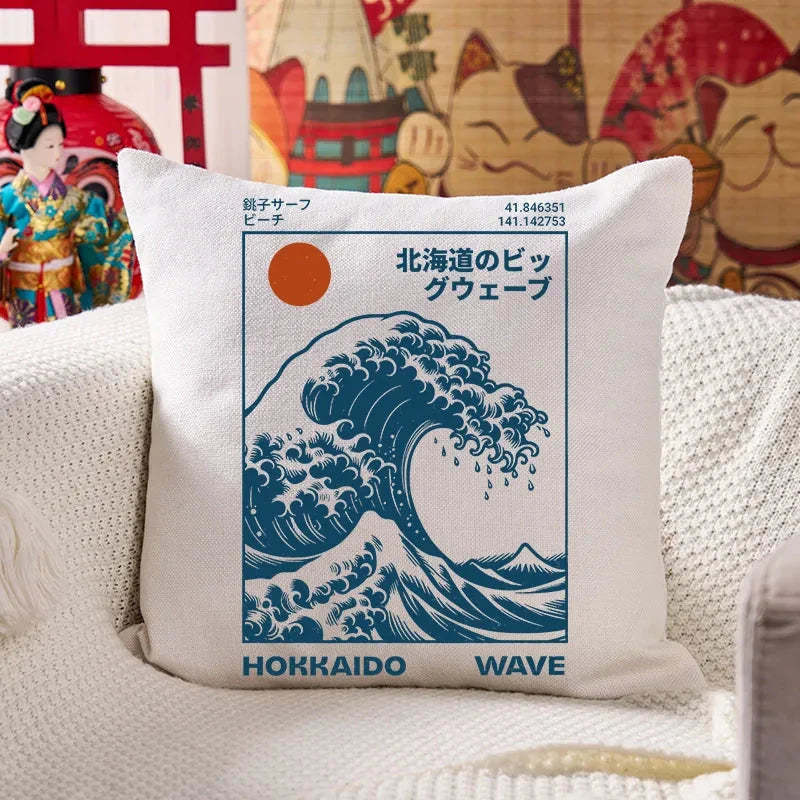 Hokkaido Wave Japan Cushion Pillow