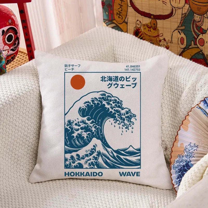 Hokkaido Wave Japan Cushion Pillow