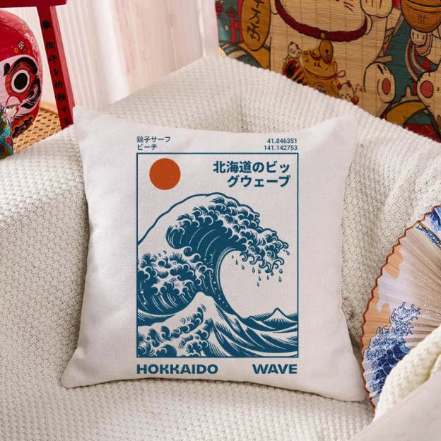 Hokkaido Wave Japan Cushion Pillow