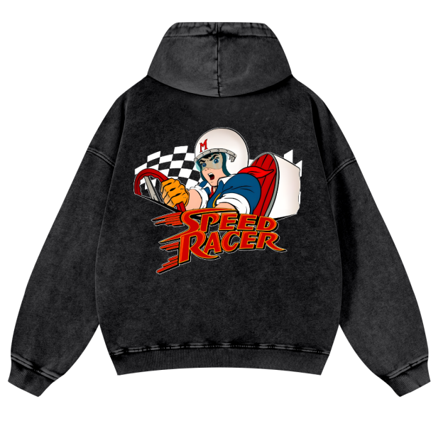 Speed Racer Vintage Washed Cotton Back Art Hoodie