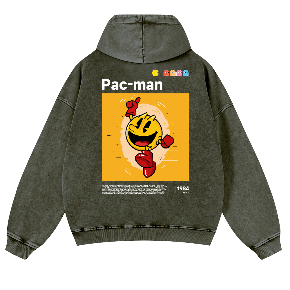 Pacman Vintage Washed Cotton Back Art Hoodie