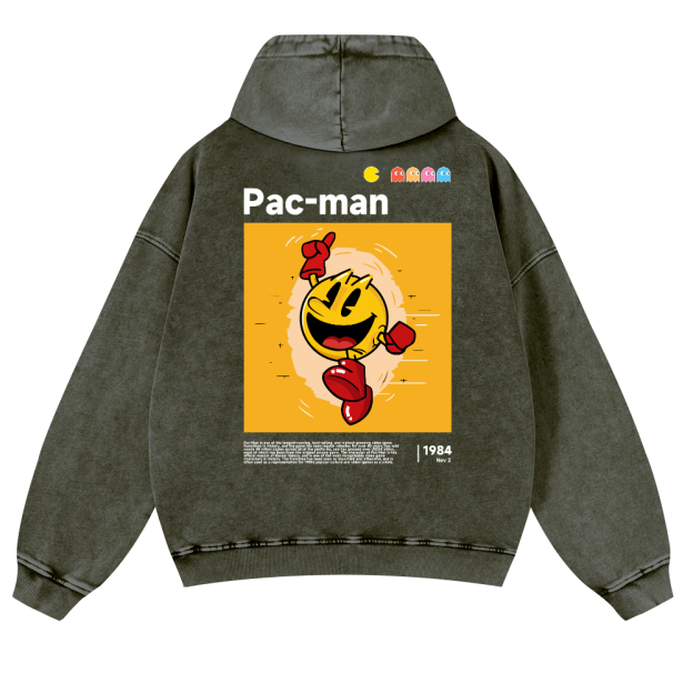 Pacman Vintage Washed Cotton Back Art Hoodie