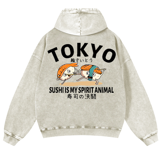 Sushi Vintage Washed Cotton Back Art Hoodie