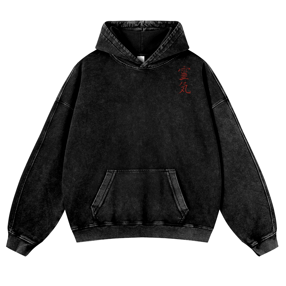 Lucky Cat Black Cat Vintage Washed Cotton Back Art Hoodie