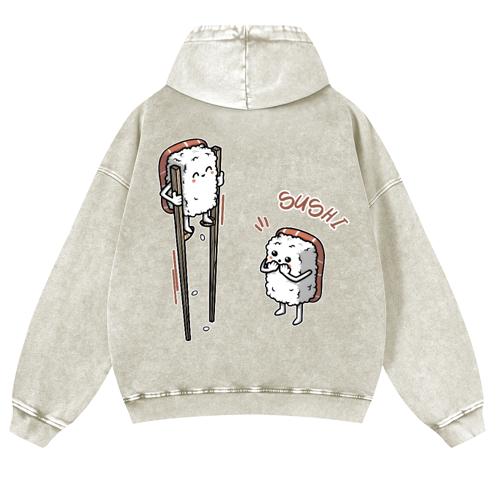 Sushi Vintage Washed Cotton Back Art Hoodie
