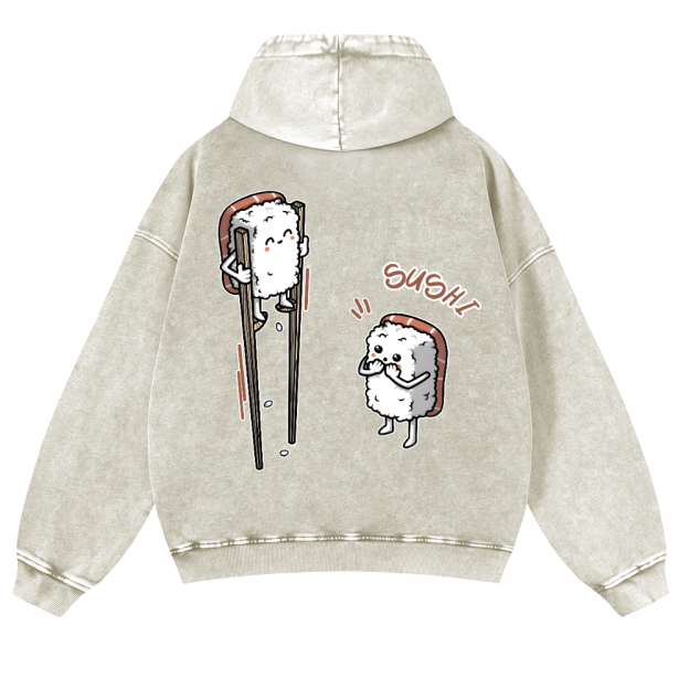 Sushi Vintage Washed Cotton Back Art Hoodie