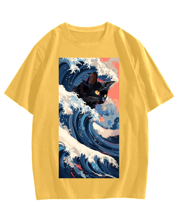 Cat of the Great Wave off Kanagawa Cotton casual T-shirt