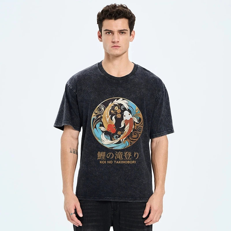 Two Koi Carps Washed T-Shirt