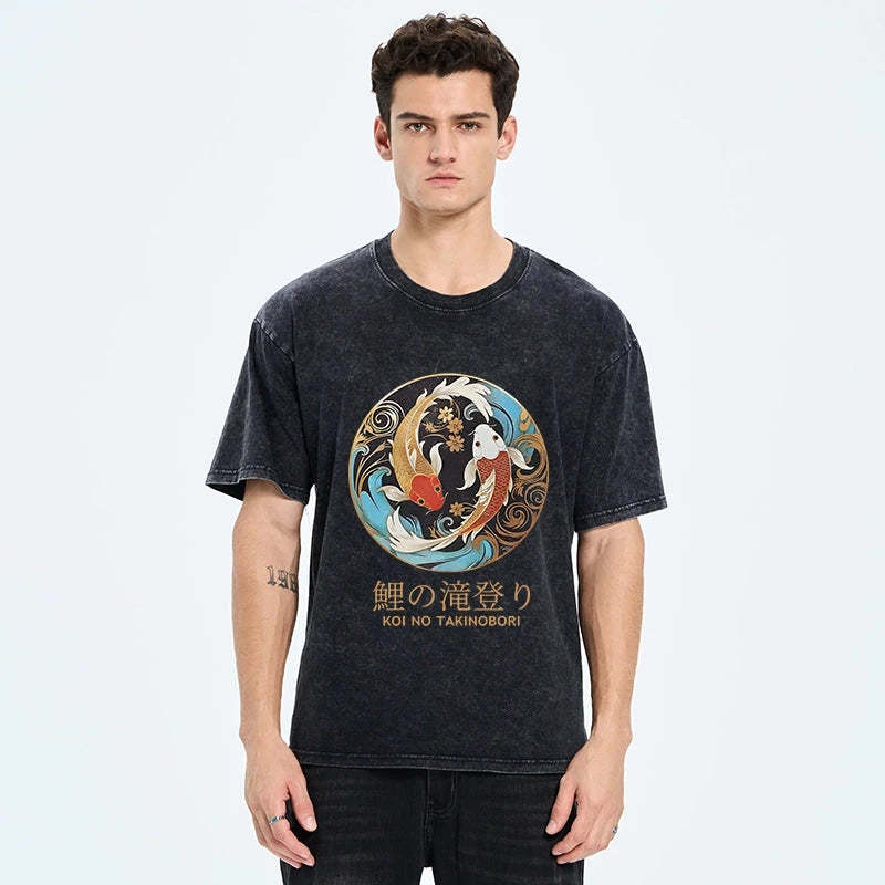 Two Koi Carps Washed T-Shirt
