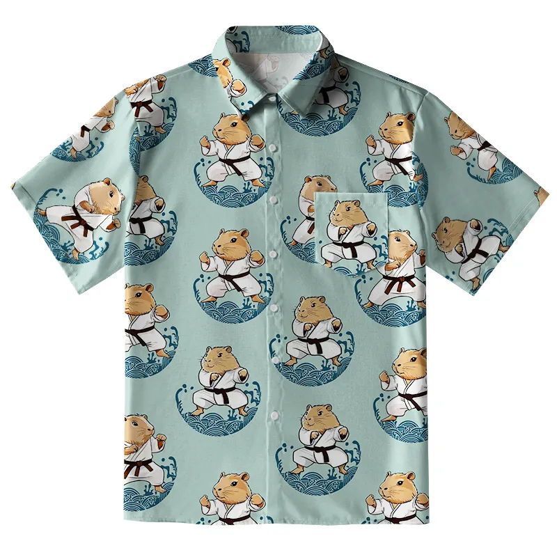 Tokyo-Tiger Cute Capybara Taekwondo Button-up Shirt