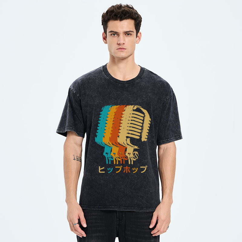 Vintage Hip-hop Mic Washed T-Shirt