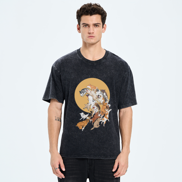 Dogs Under The Moon Washed T-Shirt