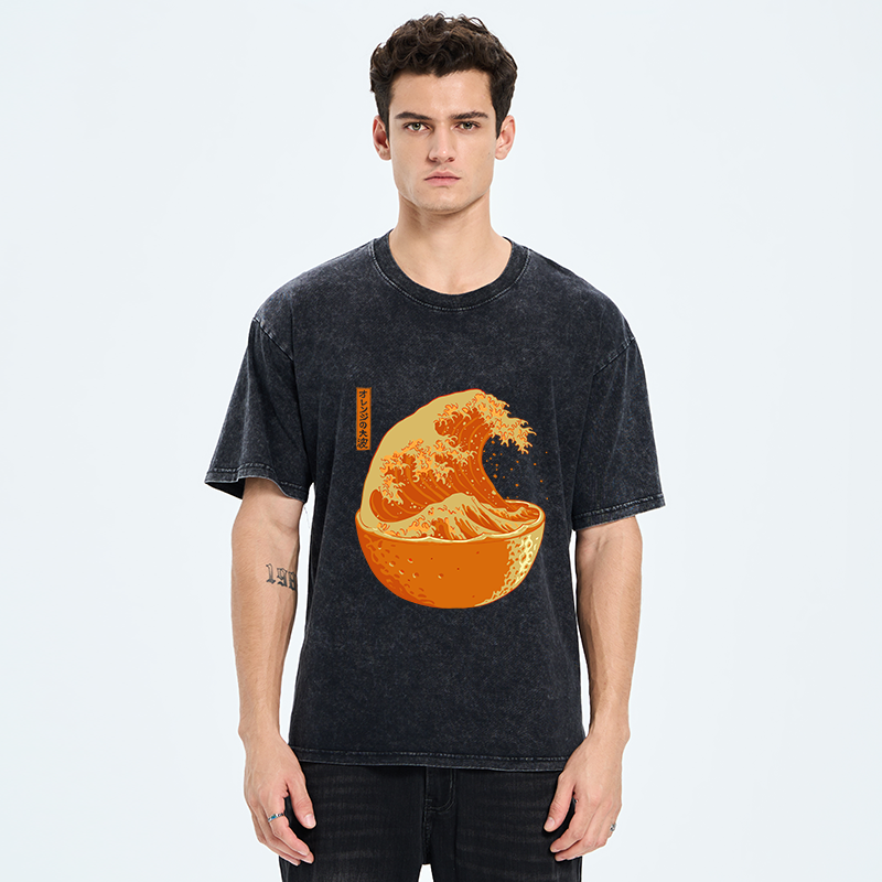 The Great Wave Off Orange Washed T-Shirt