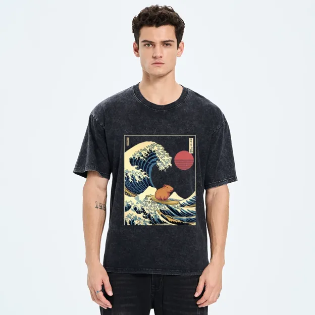 Capybara Surfing Washed T-Shirt
