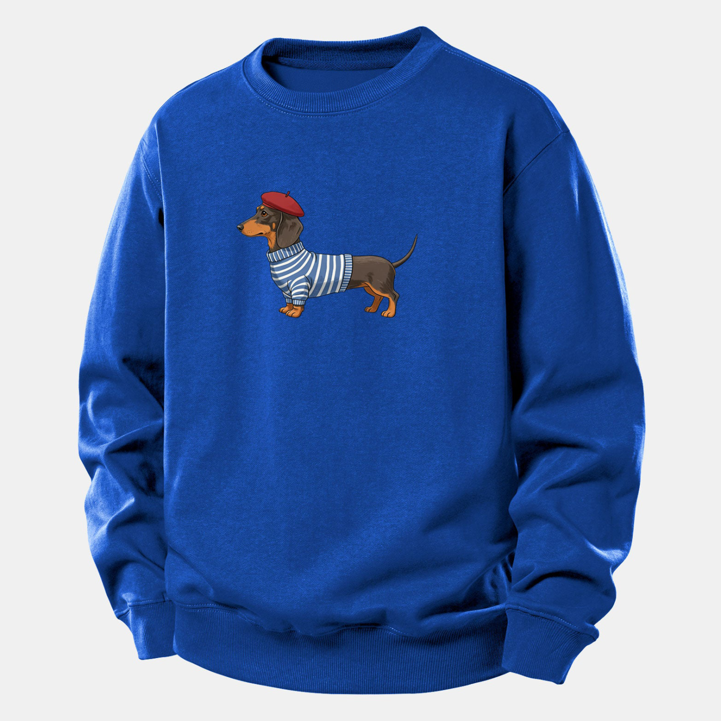 Dachshund Wearing Striped Sweater Print Relax Fit Sweatshirt