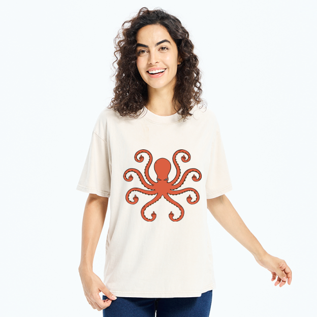 Octopus Give The Middle Finger Washed T-Shirt