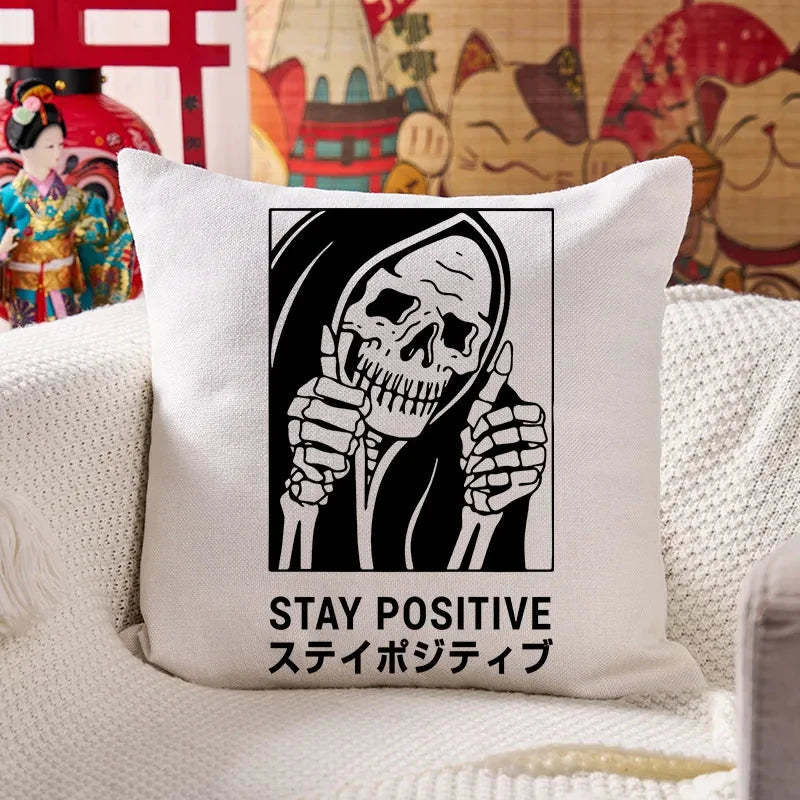 Stay Positive Skeleton Cushion Pillow