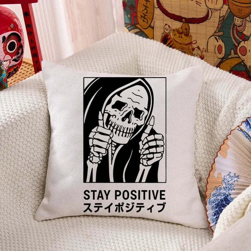 Stay Positive Skeleton Cushion Pillow