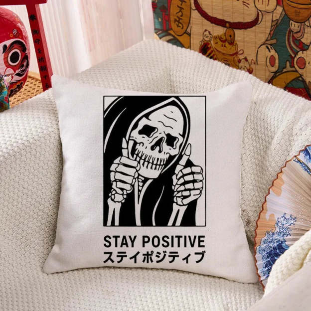 Stay Positive Skeleton Cushion Pillow