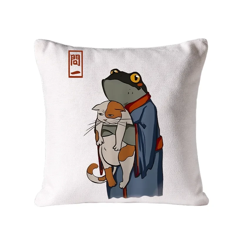 The Frog Holds The Cat Cushion Pillow