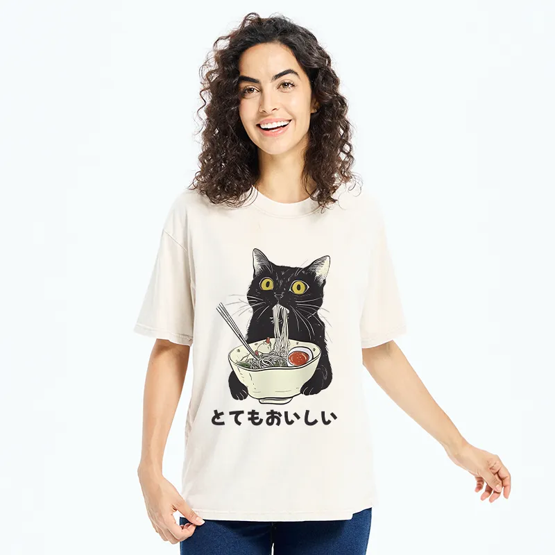 Cats Eat Ramen Noodles Washed T-Shirt