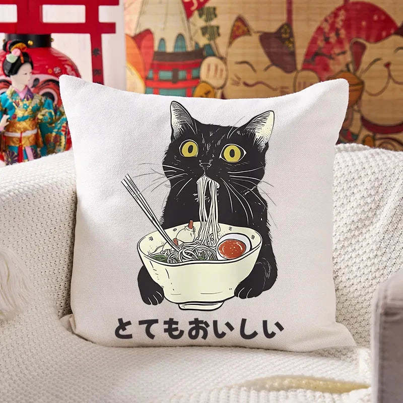 Cats Eat Ramen Noodles Cushion Pillow