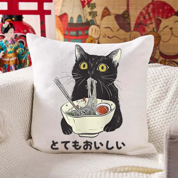 Cats Eat Ramen Noodles Cushion Pillow