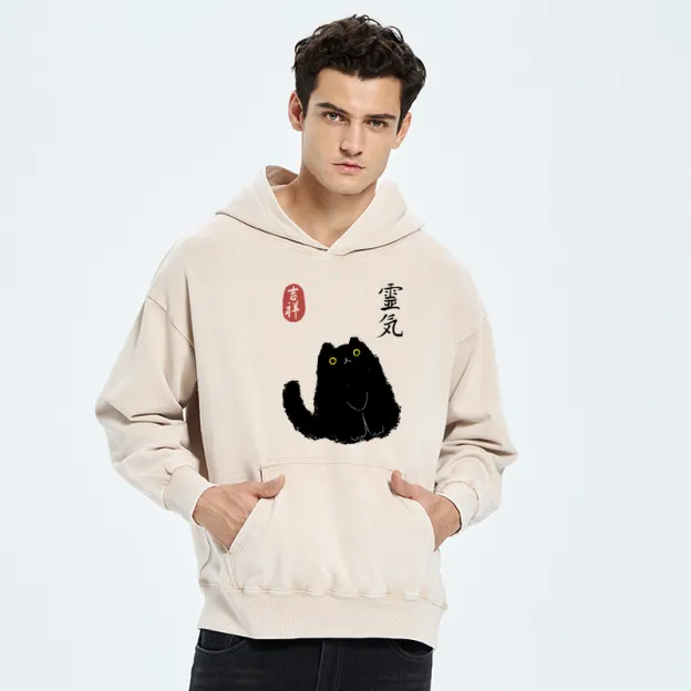Black Civet Cat Washed Hoodie