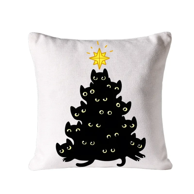 Black Cat Christmas Tree Cushion Pillow