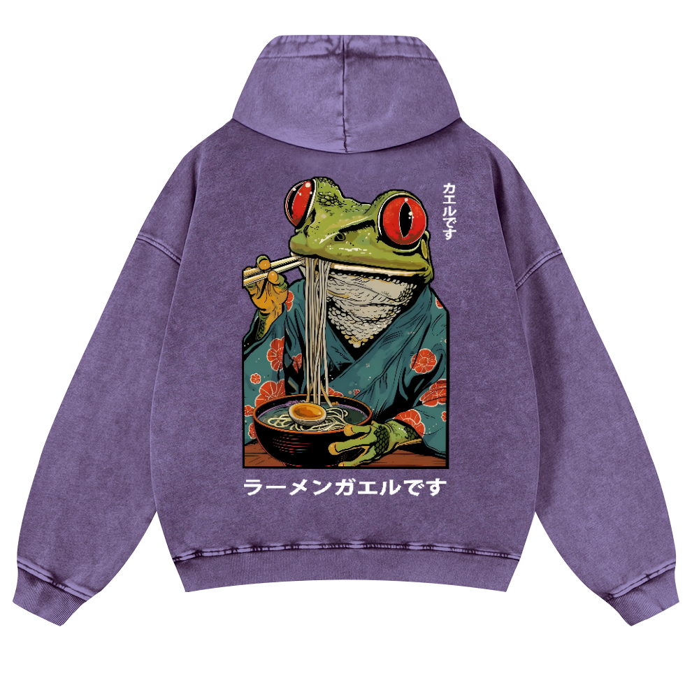 Frog Ramen Vintage Washed Cotton Back Art Hoodie
