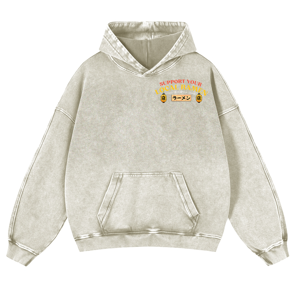 Ramen Lucky Cat Vintage Washed Cotton Back Art Hoodie