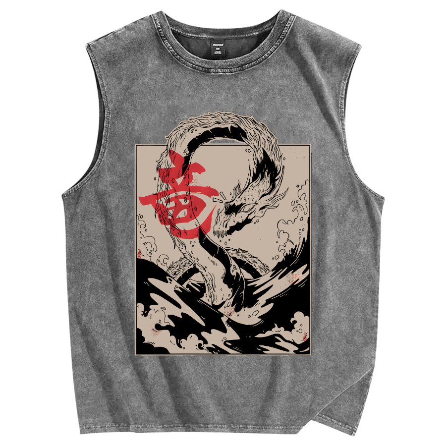 Japanese Dragon Vintage Distressed Washed Tank Top