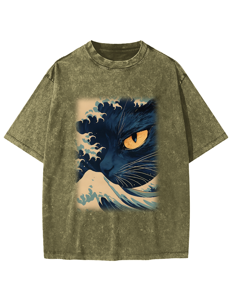 Cats in Japan's Giant Waves Vintage Washed T-shirt