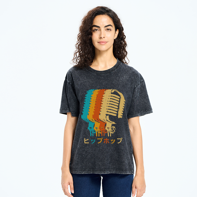 Vintage Hip-hop Mic Washed T-Shirt