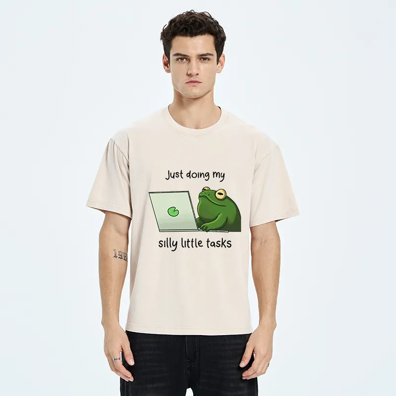 Unisex Silly Frog Is Working Washed T-Shirt