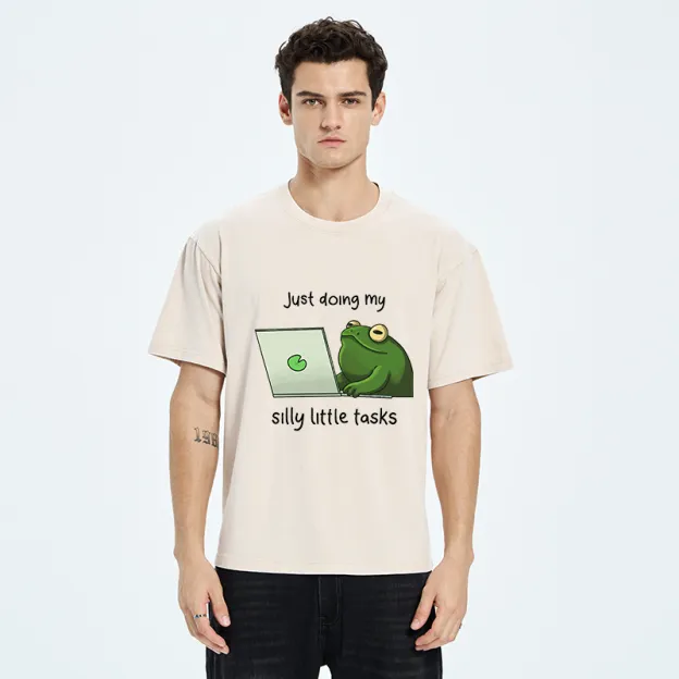 Unisex Silly Frog Is Working Washed T-Shirt