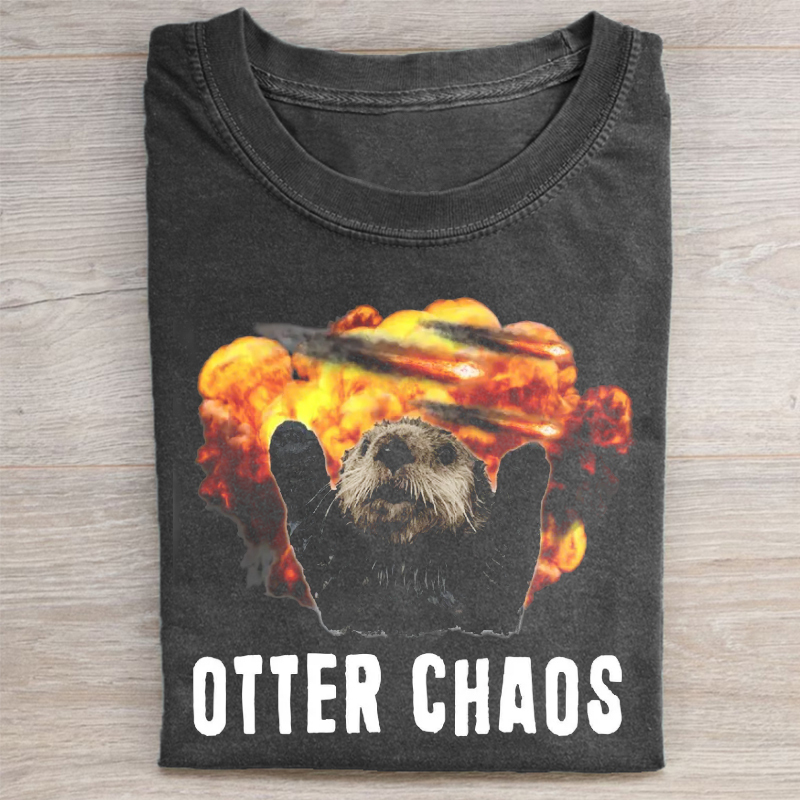 Unisex Otter Chaos Printed Washed T-Shirt