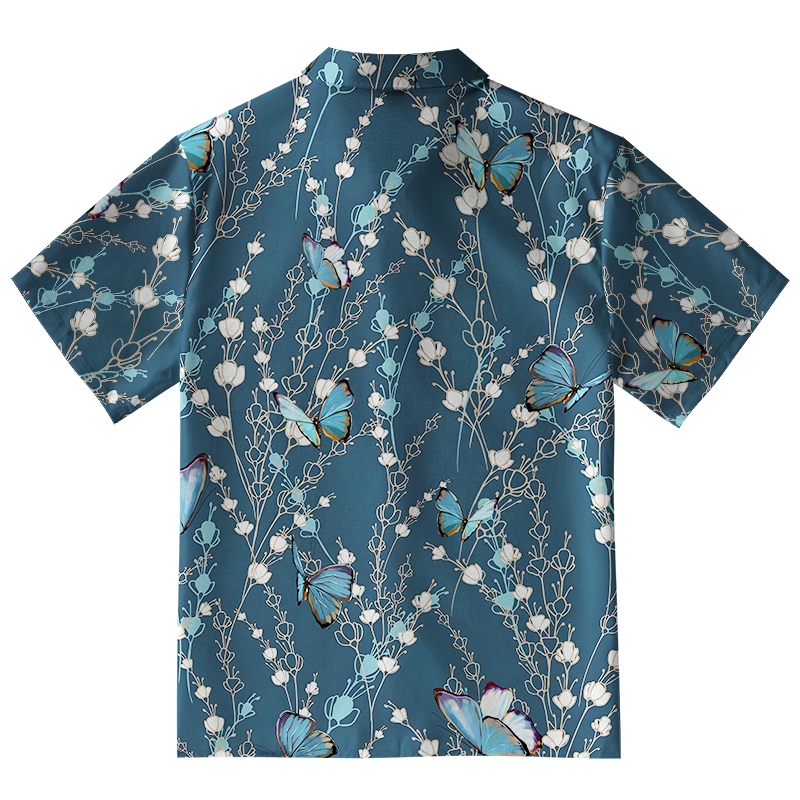  Blue Floral And Butterfly Aloha Hawaiian Shirt